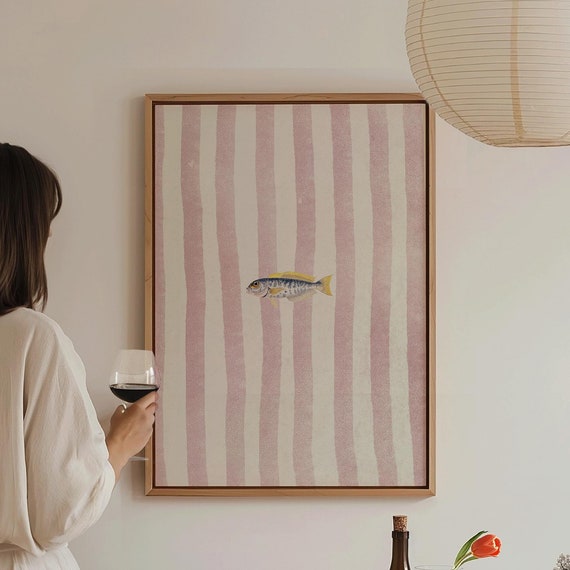 Lone Fish Print Retro Fish Wall Art Cute Illustration Print Preppy Apartment Wall Decor Summer Decor Kitchen Wall Art Fish Art