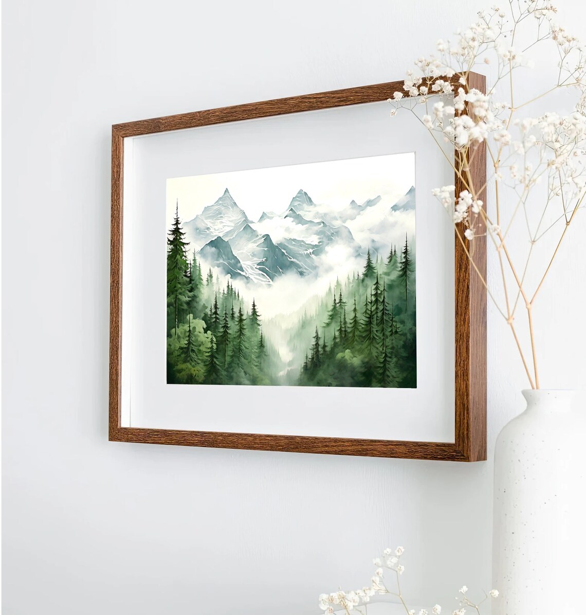 Misty Mountain Forest Foggy Pine Trees Watercolor Nature Poster - Image 2