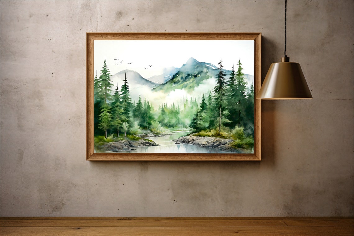 Turquoise Mountain River Rocky Falls Evergreen Forest Poster - Image 2