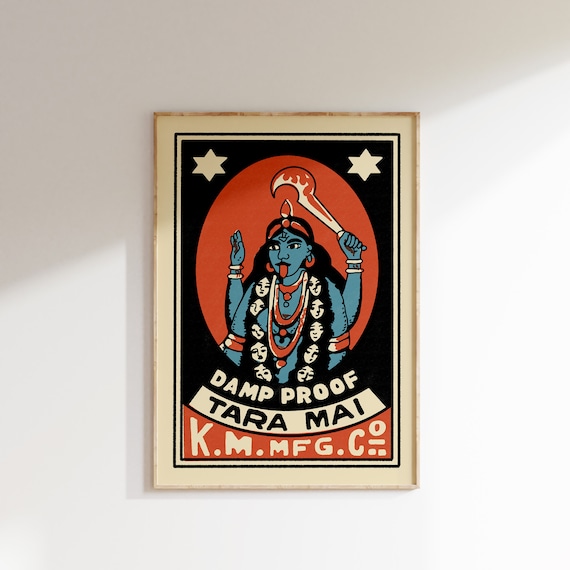 Retro Indian Matchbox Poster Kali Vintage Matchbox Poster Colorful Art Poster Vintage India Art Maximalist Wall Art Matchbox Art