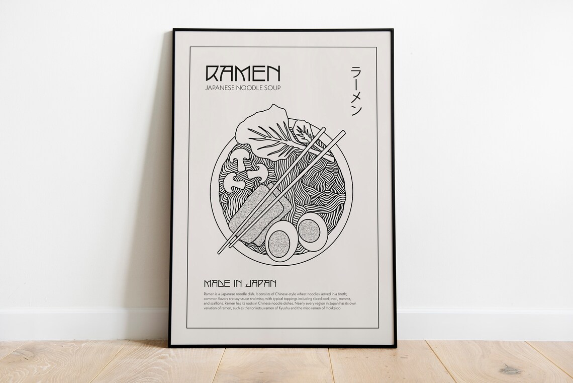 Ramen Japanese Noodle Soup Minimalist Line Art Kitchen Poster
