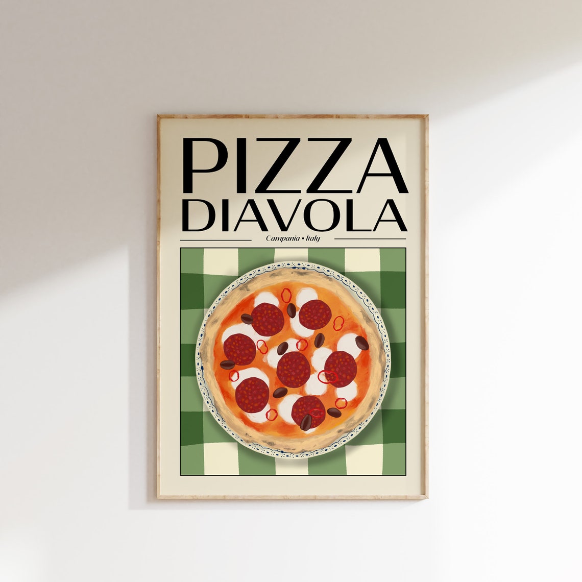 Pizza Diavola Spicy Salami Retro Italian Kitchen Food Art Poster