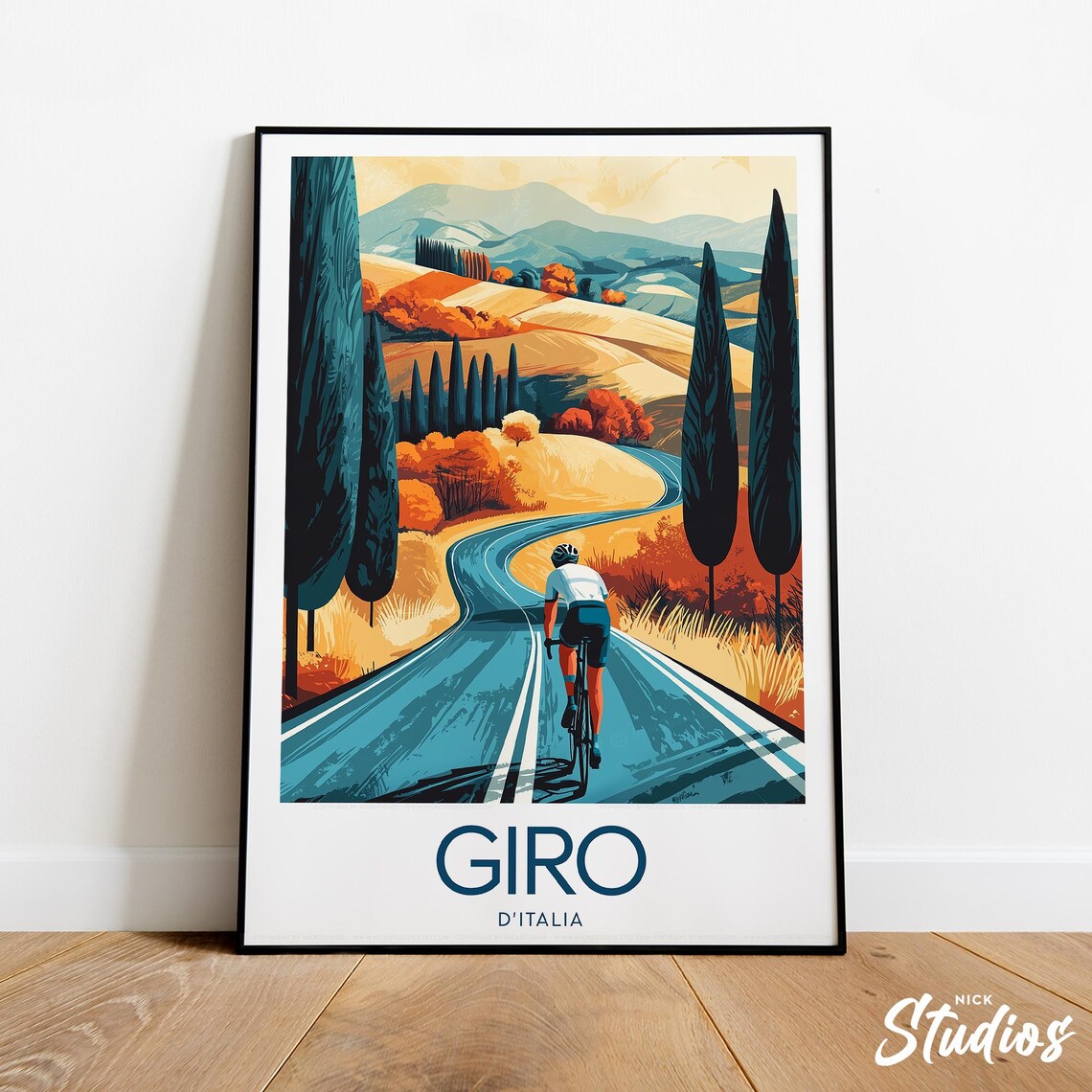 Giro d'Italia Cycling Modern Poster Tuscan Road Cypress Hills