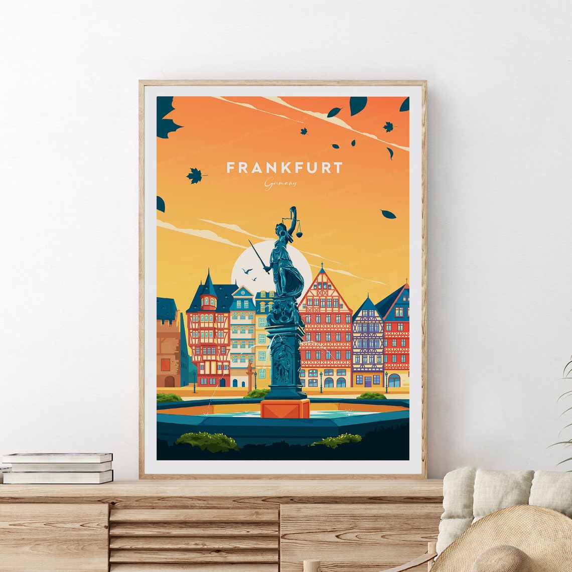 Frankfurt Germany Historic Romerberg Square Sunset Travel Poster