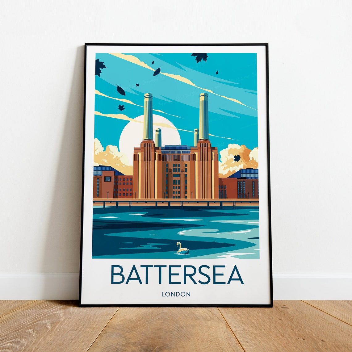 Battersea Power Station Thames Riverside Swan Evening Poster