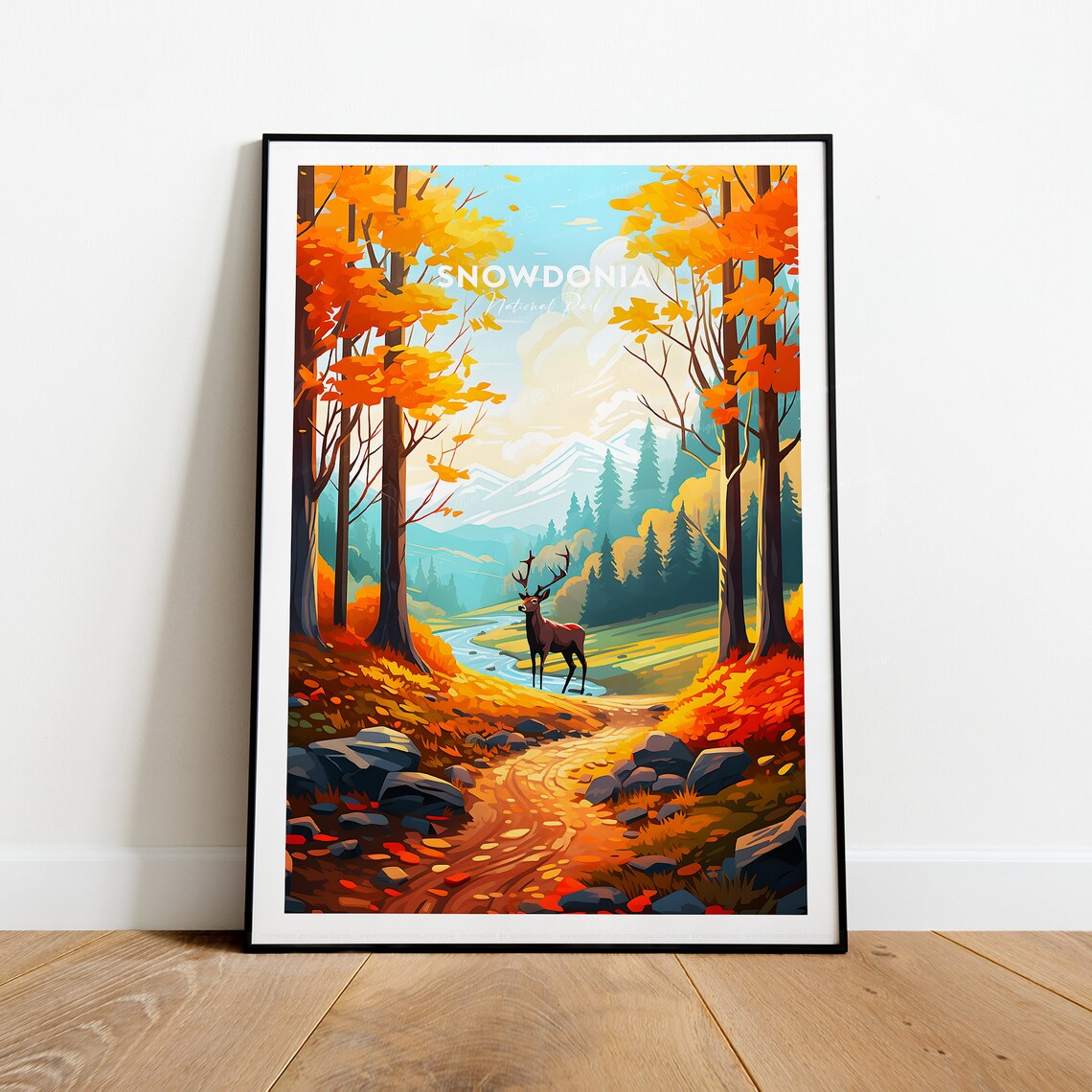 Snowdonia National Park Autumn Deer Golden Forest Travel Poster - Image 2