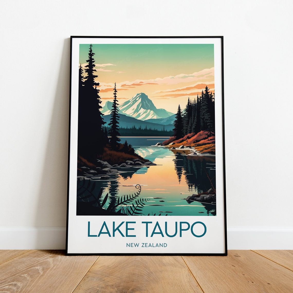Lake Taupo Travel Print New Zealand Lake Taupo Poster New Zealand Print Wedding Gift Birthday