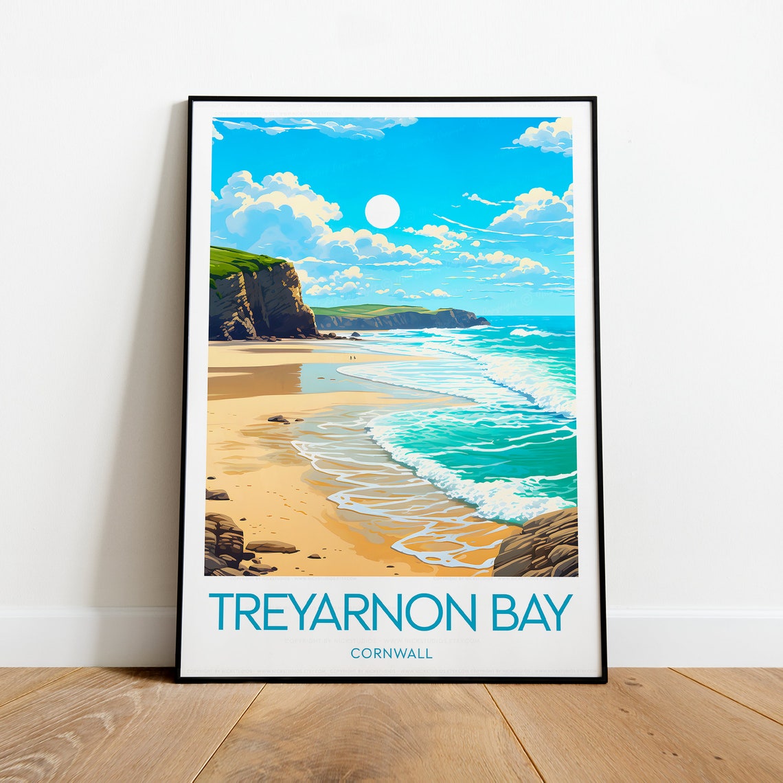 Treyarnon Bay Cornwall Golden Beach Cliffs Surf Break Poster