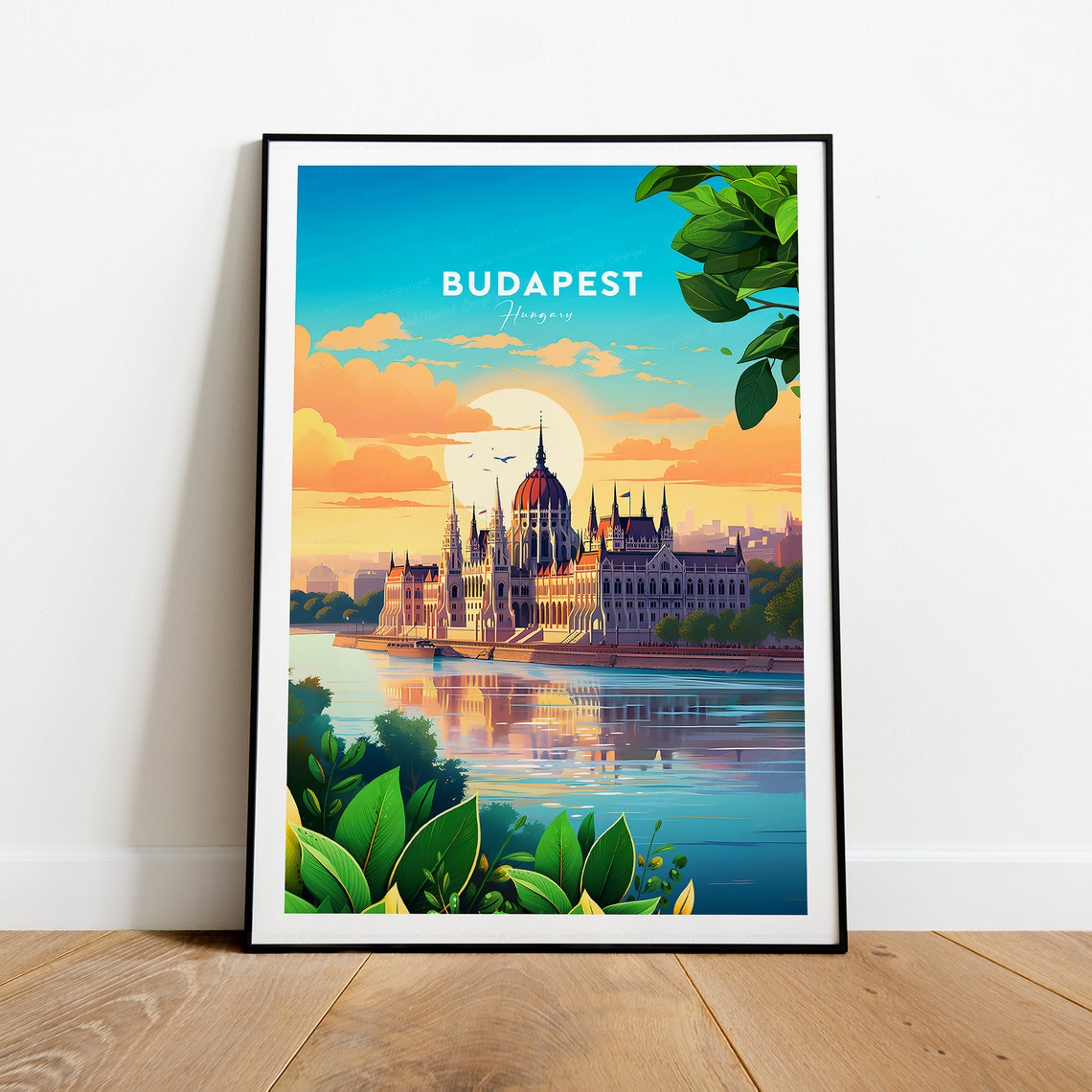 Budapest Hungary Parliament Sunset Danube River Skyline Poster - Image 2