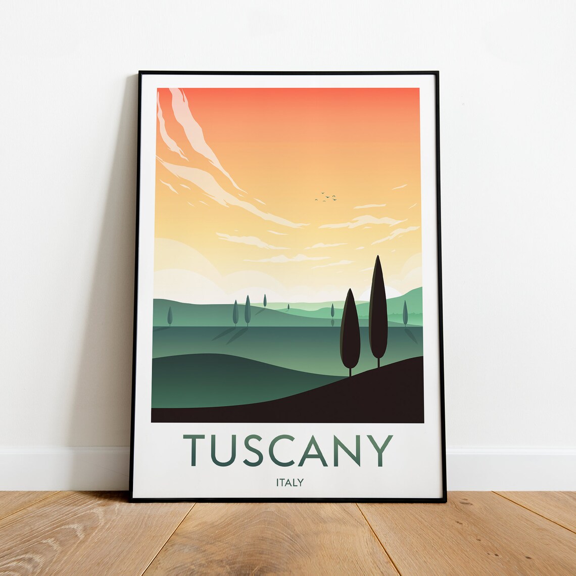 Tuscany Italy Cypress Hills Sunset Countryside Travel Poster