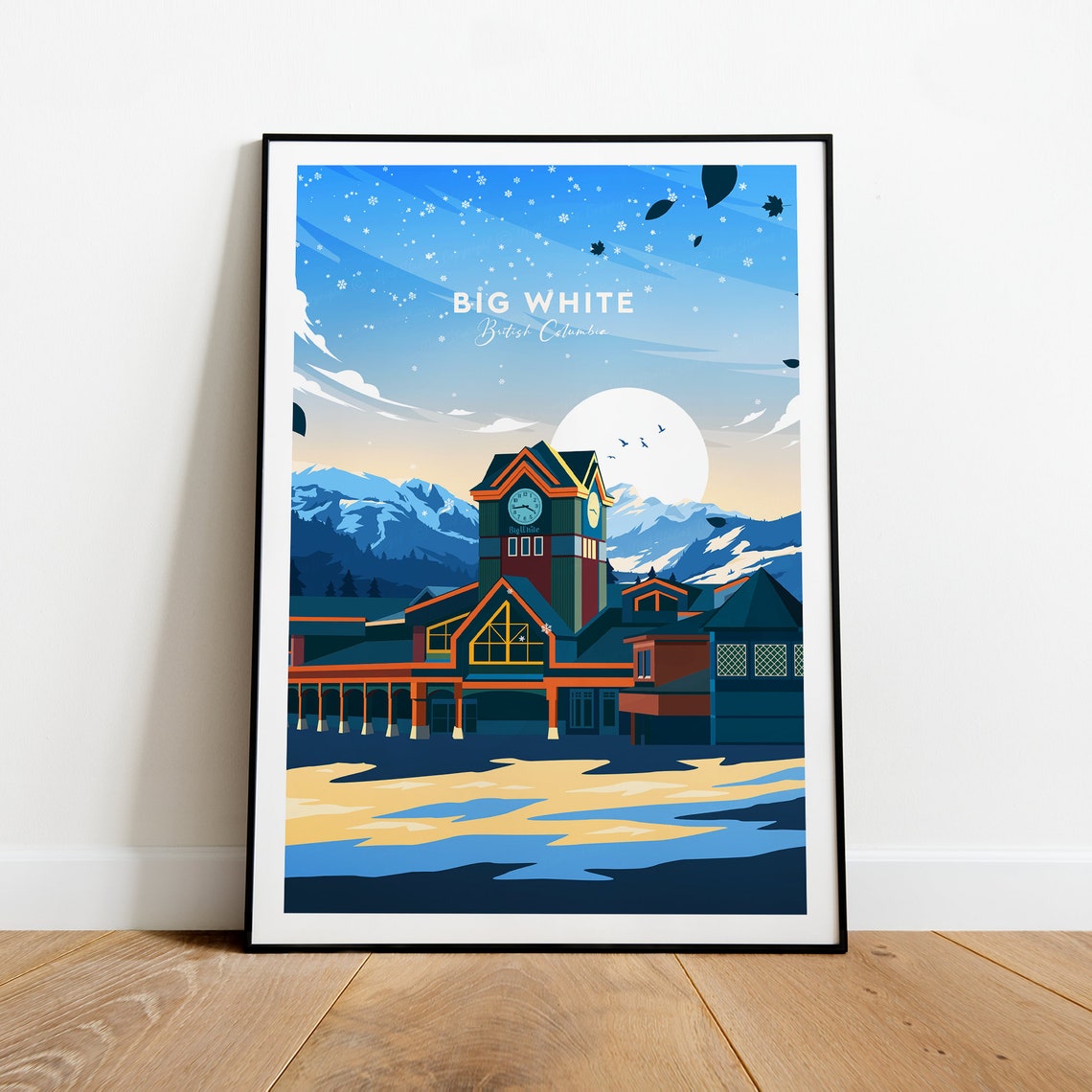 Big White British Columbia Ski Lodge Snowy Village Night Travel Poster