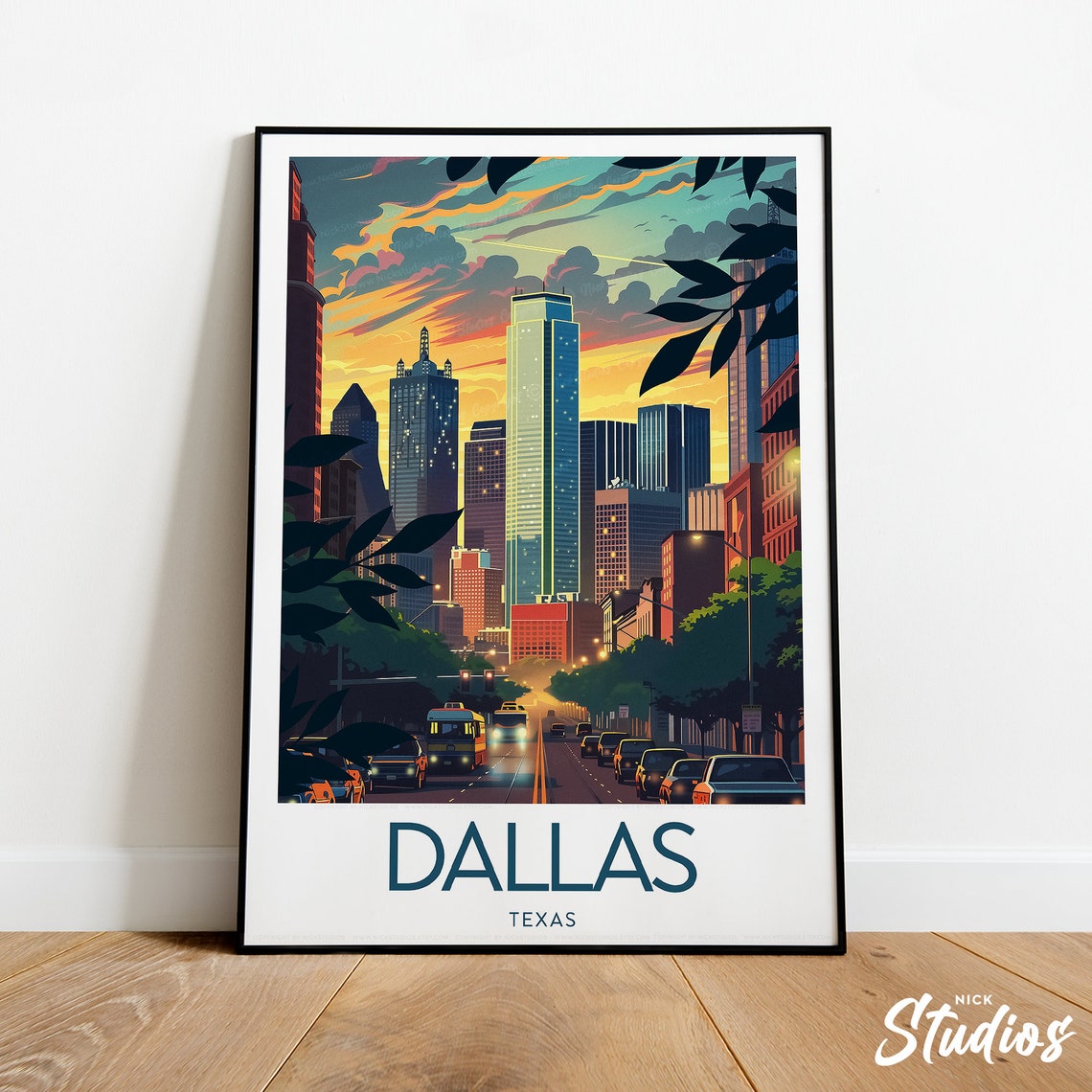 Dallas Texas Downtown Sunset Skyscraper Street Cityscape Poster