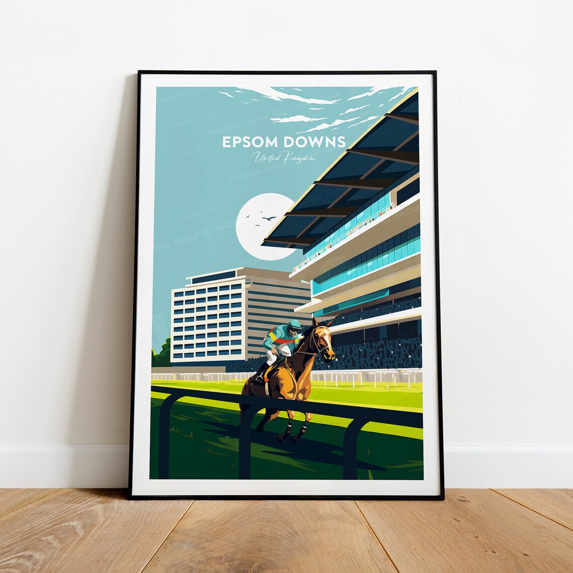 Epsom Downs United Kingdom Racehorse Grandstand Travel Poster