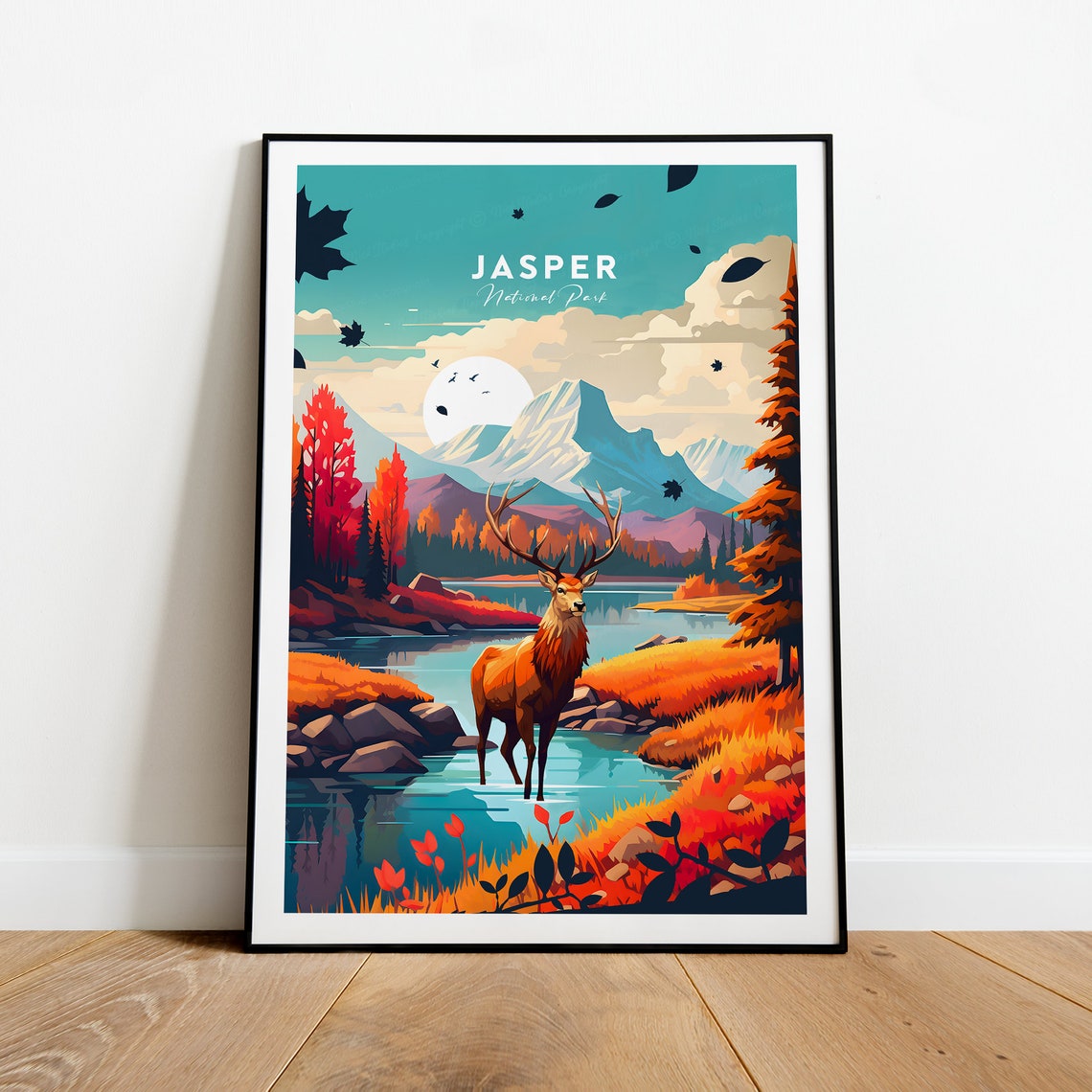Jasper National Park Canada Elk Autumn Rockies Vintage Travel Poster