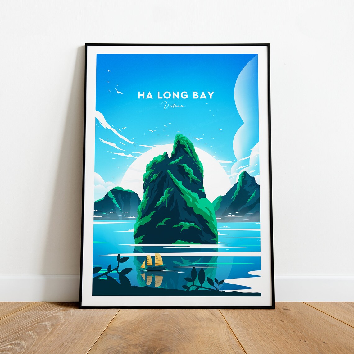 Ha Long Bay Vietnam Limestone Karsts Junk Boat Scenic Travel Poster