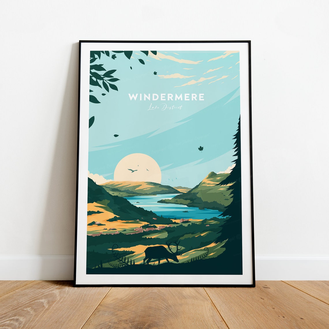 Windermere Lake District Deer Sunrise Valley Lake View Poster - Image 2