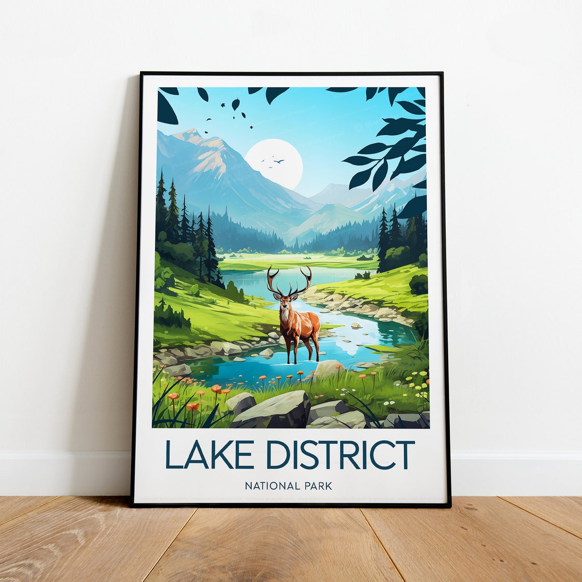 Lake District National Park Red Deer Stream Valley Travel Poster - Image 2