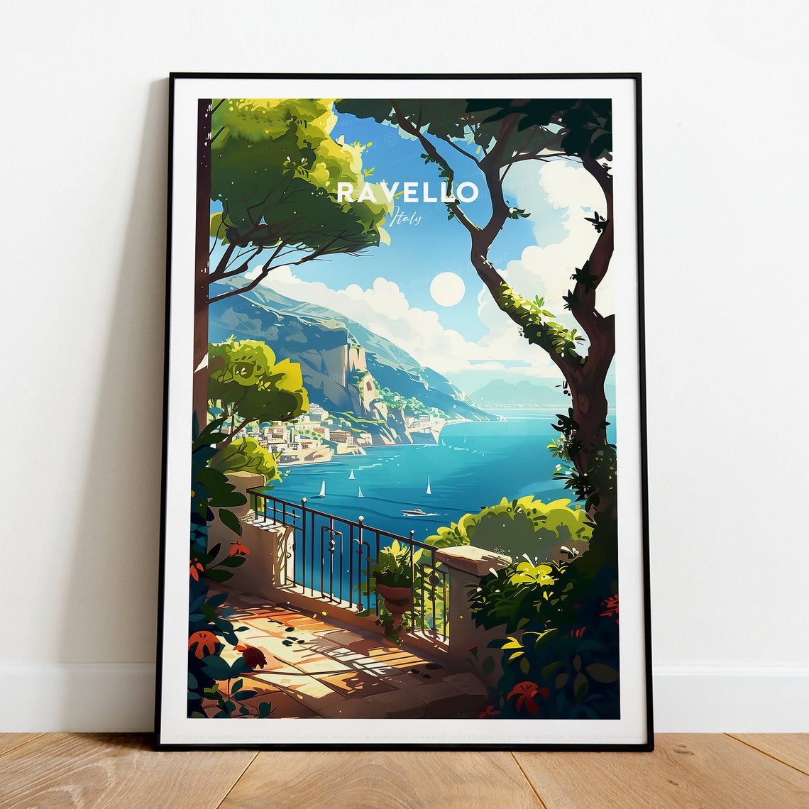 Ravello Italy Amalfi Coast Terrace Sea View Vintage Travel Poster