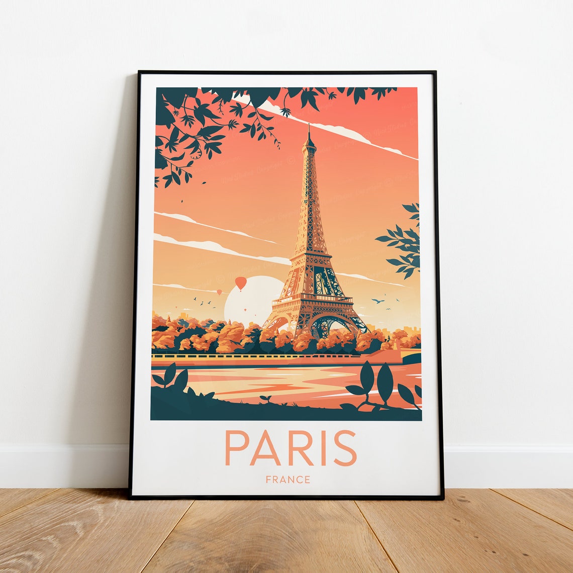 Paris Eiffel Tower Glowing at Sunset over the Seine River Poster - Image 2