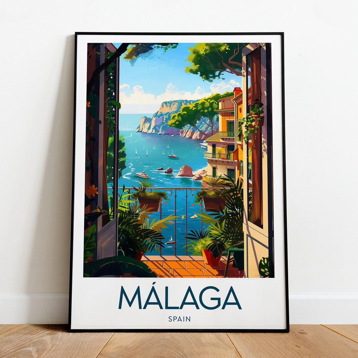 Malaga Balcony View Mediterranean Bay Spain Coastal Travel Poster