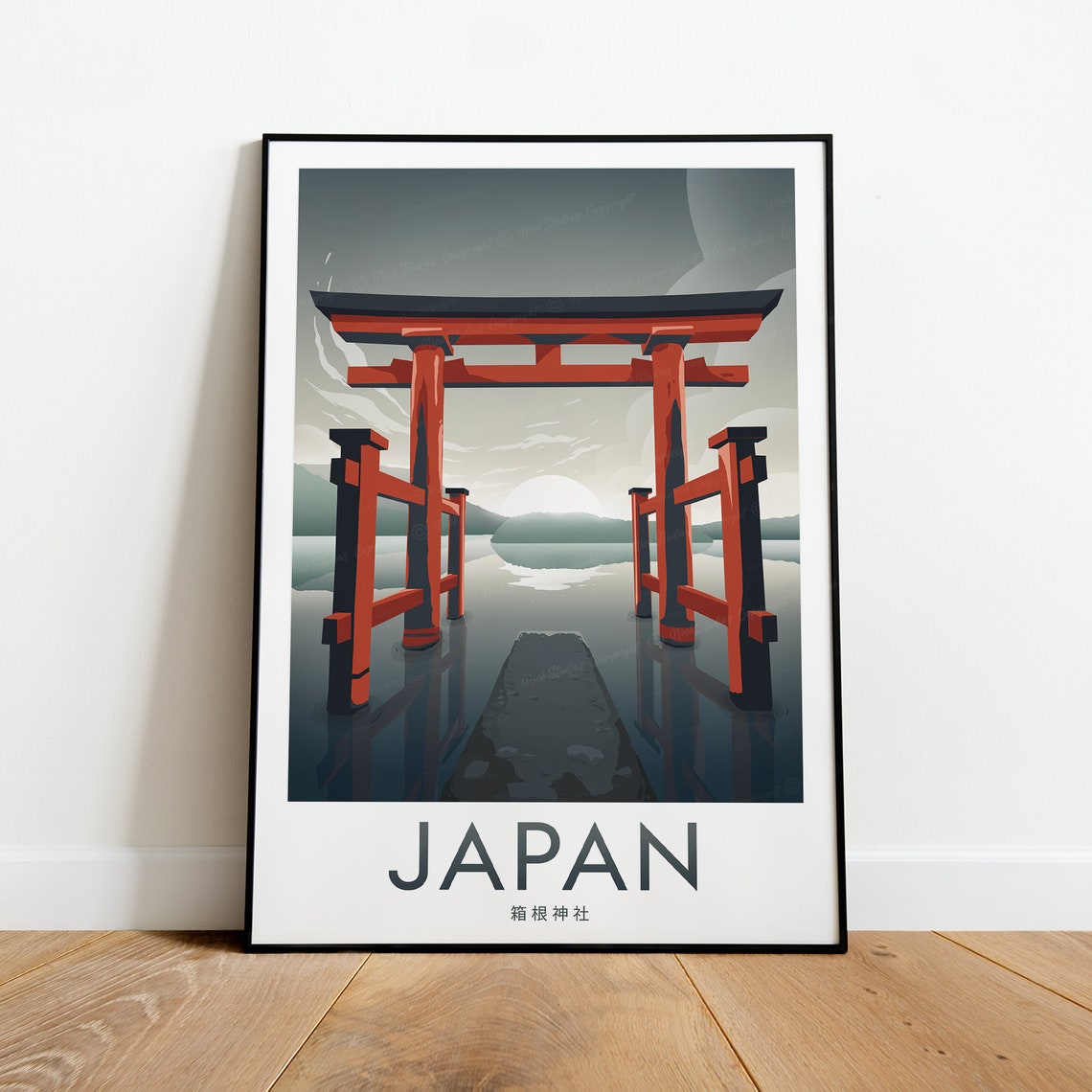 Japan Hakone Shrine Red Torii Gate Lake Reflection Travel Poster - Image 2