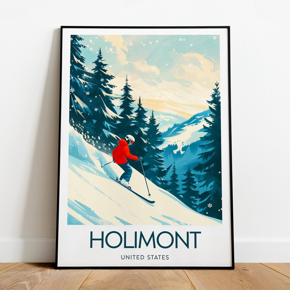 Holimont Ski Resort Powder Slope Red Jacket Skier Travel Poster - Image 2