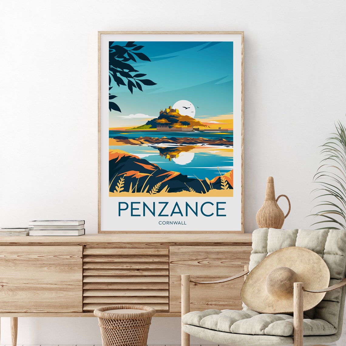 Penzance Cornwall Castle Sunset Vintage Travel Poster Artwork