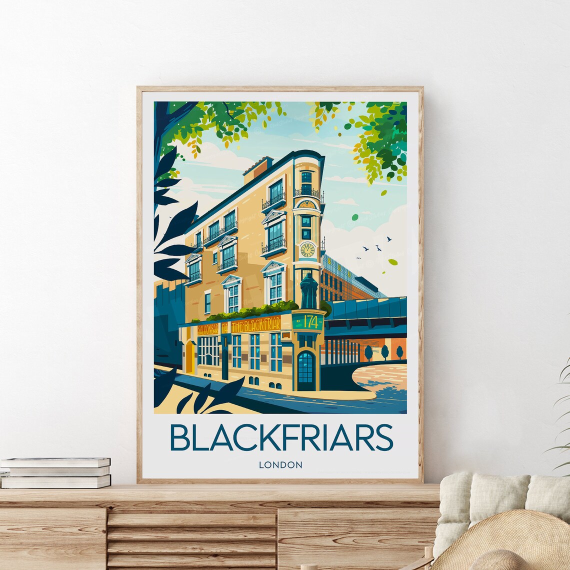 Blackfriars London Historic Pub No 174 Vintage City Travel Poster - Image 2