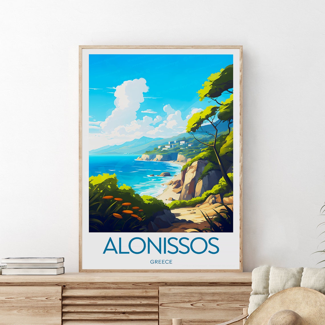 Alonissos Greece Turquoise Bay Wide White Border Travel Poster
