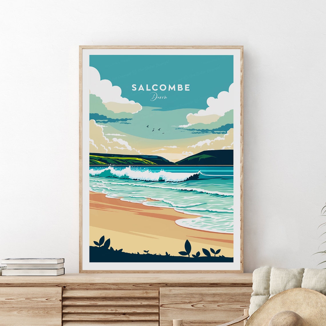 Salcombe Devon Beach Surf Waves Golden Coastal Retro Travel Poster - Image 2