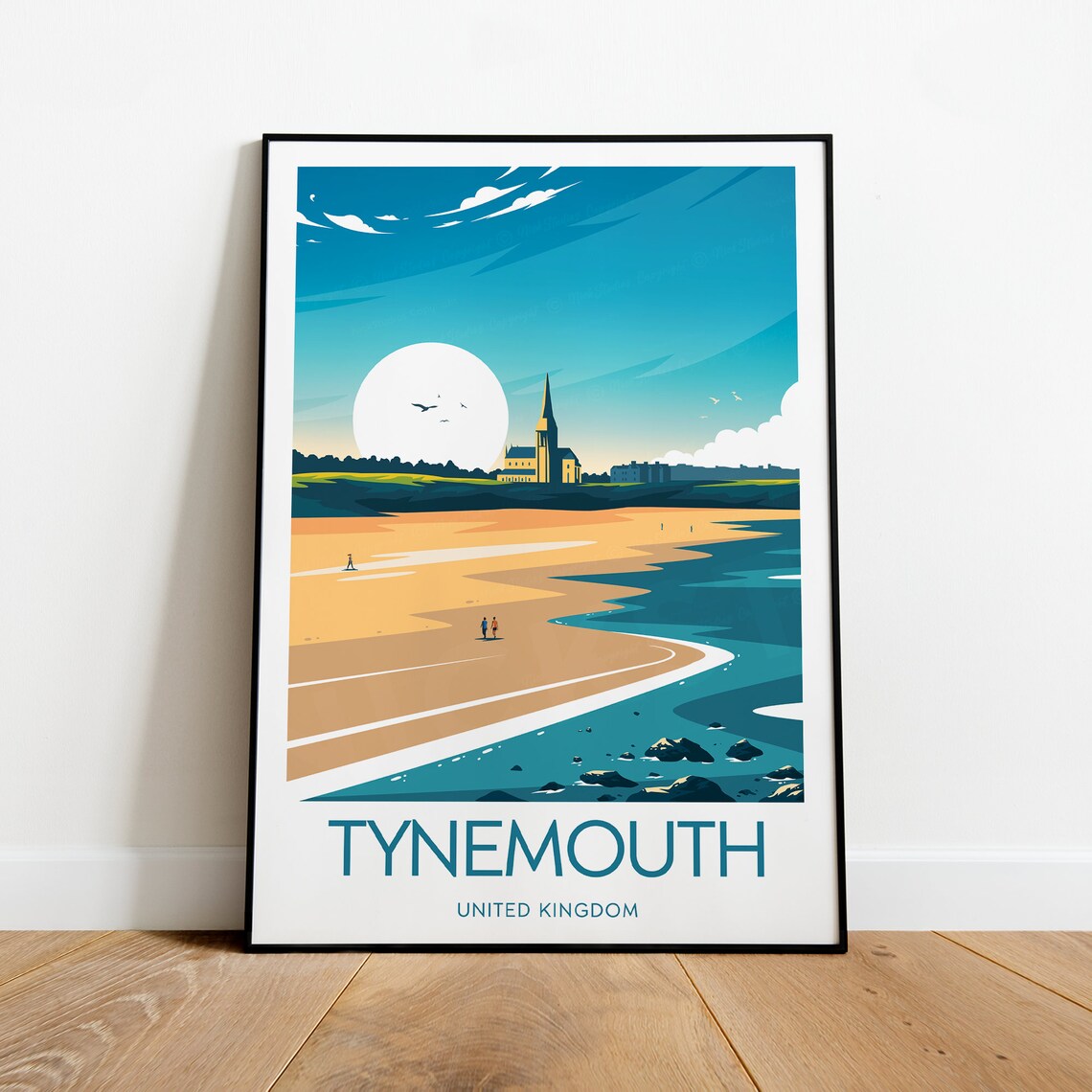 Tynemouth Beach Sunrise Stroll Historic Church Coastline Poster