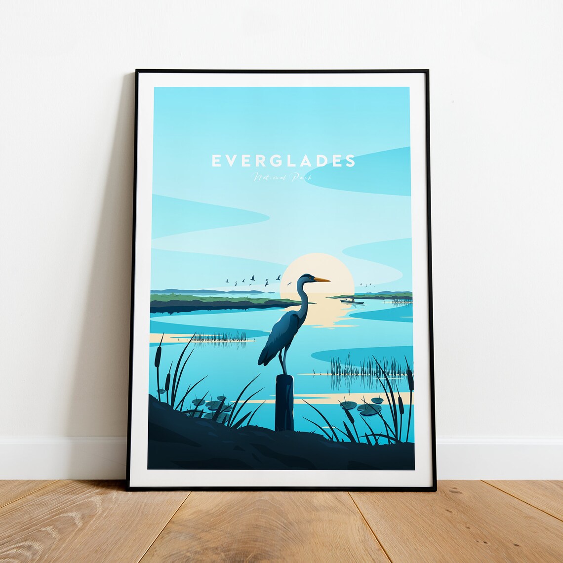 Everglades National Park Heron Sunset Wetlands Travel Poster
