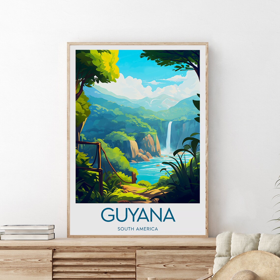 Guyana South America Jungle Waterfall Rainforest Travel Poster