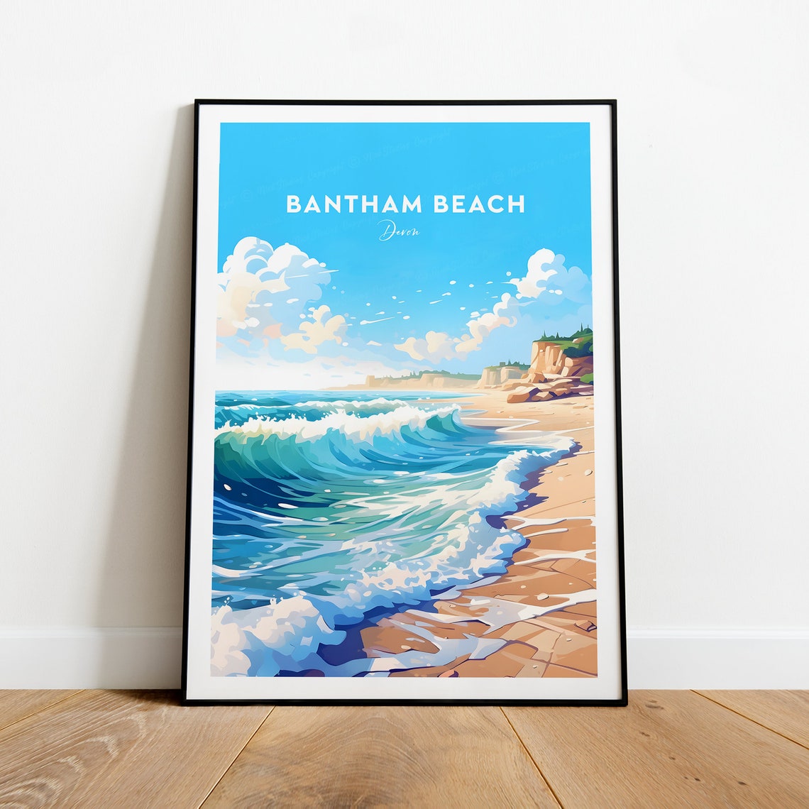 Bantham Beach Devon Rolling Surf Waves Cliffs Seaside Travel Poster - Image 2