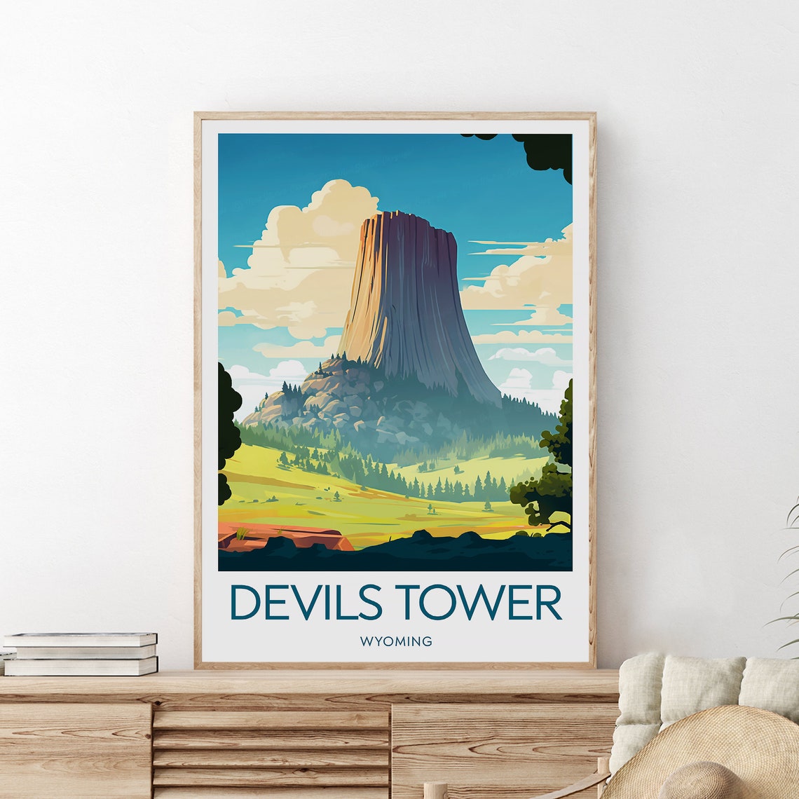 Devils Tower Wyoming Towering Rock Butte Daytime Travel Poster