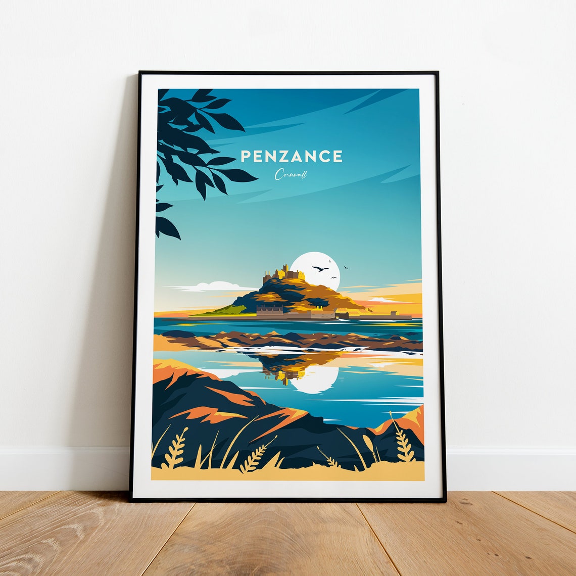 Penzance Cornwall St Michaels Mount Sunset Coastal Travel Poster