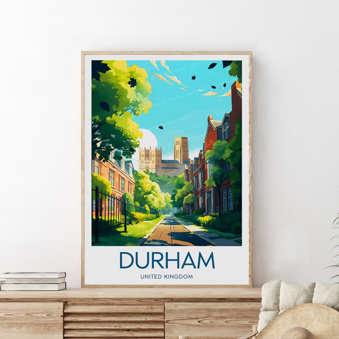 Durham United Kingdom Cathedral Old Town Street Travel Poster