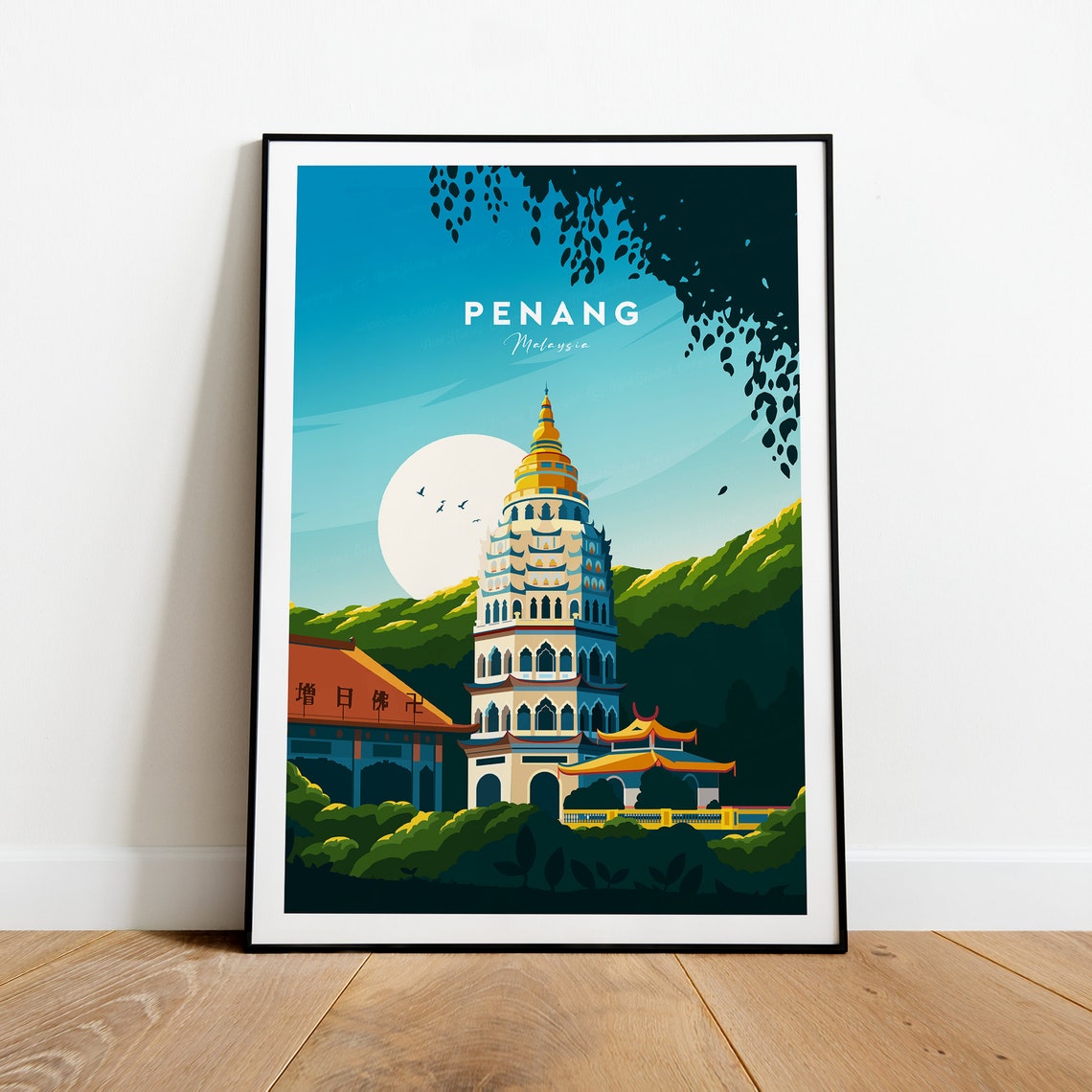 Penang Malaysia Kek Lok Si Temple Golden Tower Travel Poster