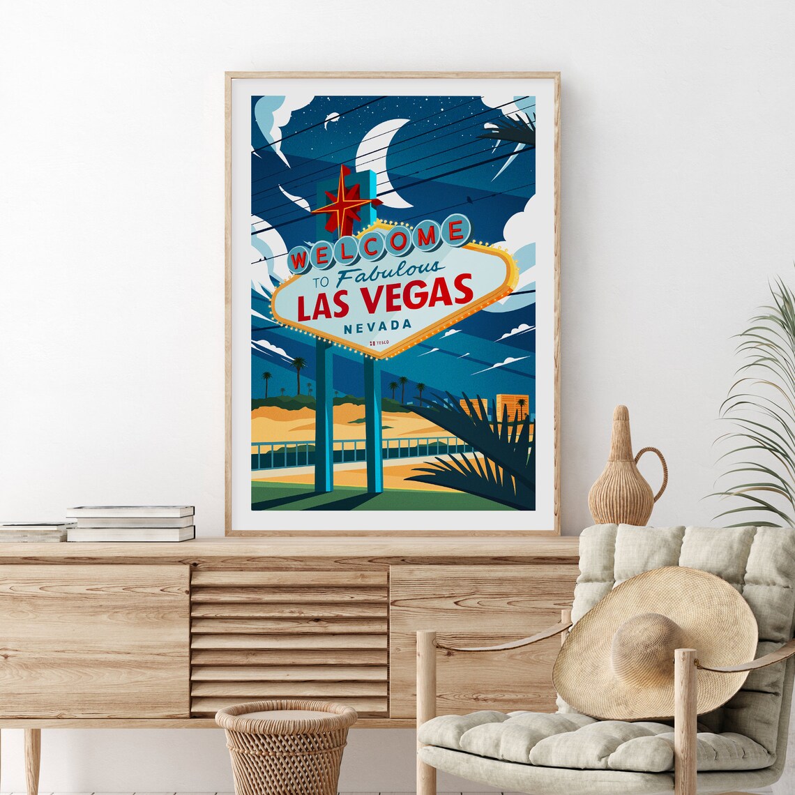 Las Vegas Nevada Welcome Sign Night Sky Vintage Travel Poster