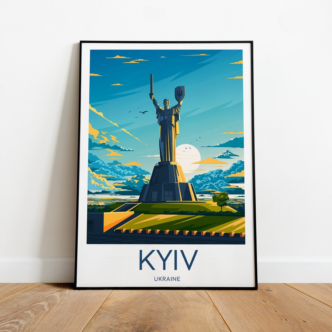 Kyiv Ukraine Motherland Monument Statue Sunset Travel Poster