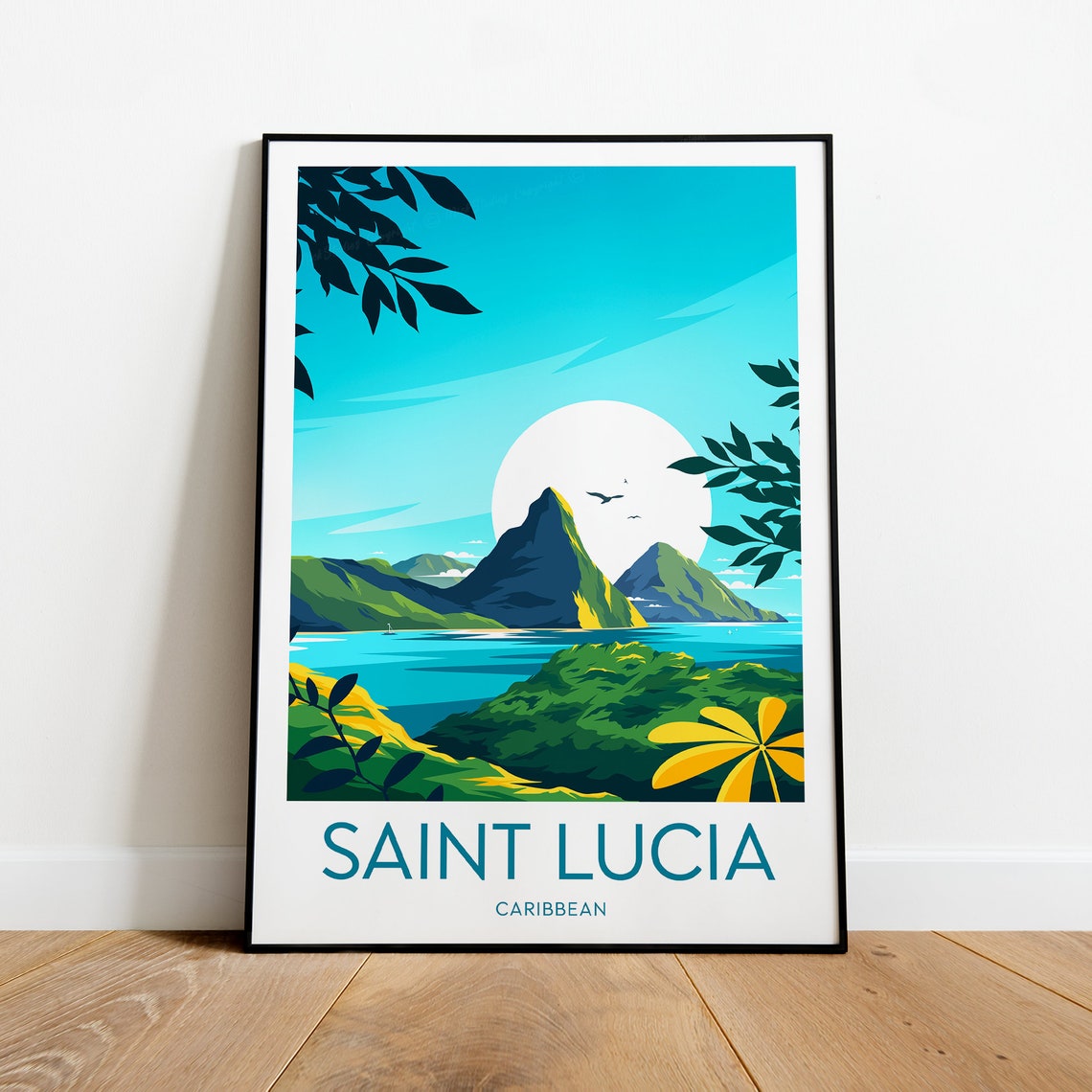 Saint Lucia Caribbean Pitons Twin Peaks Lush Tropical Bay Poster
