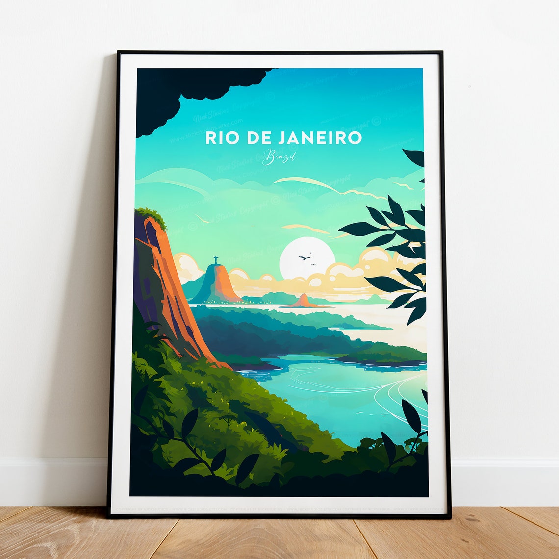Rio de Janeiro Brazil Christ Redeemer Bay View Travel Poster - Image 2