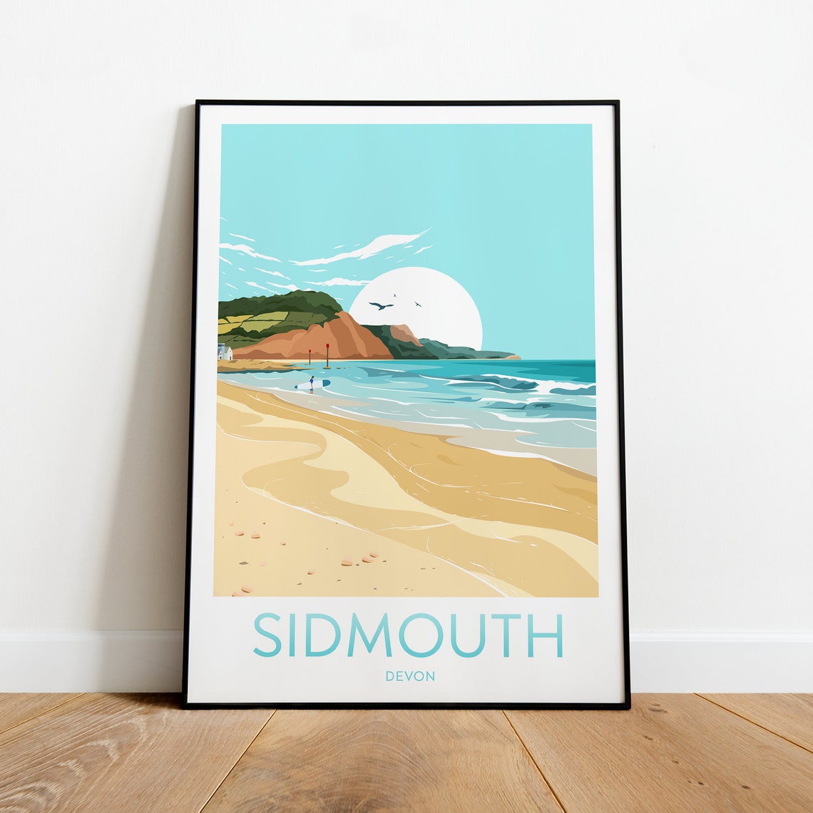 Sidmouth Devon Beach Red Cliffs Sea Sunset Travel Art Poster - Image 2