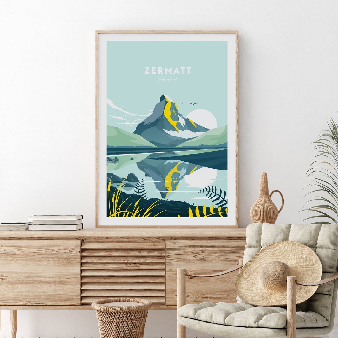 Zermatt Switzerland Matterhorn Reflection Alpine Lake Travel Poster