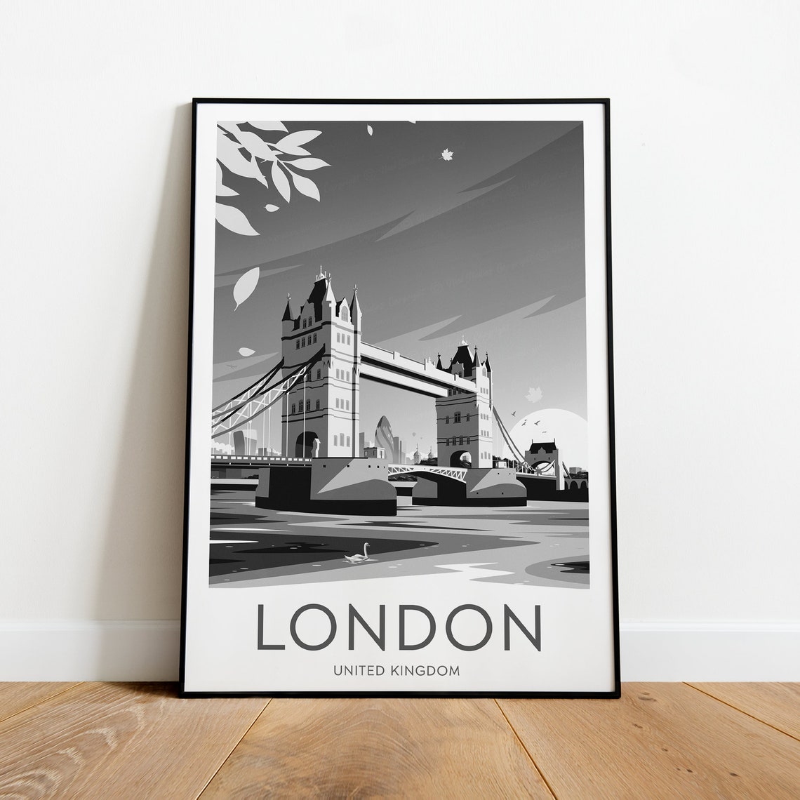 London United Kingdom Tower Bridge Black And White Art Poster