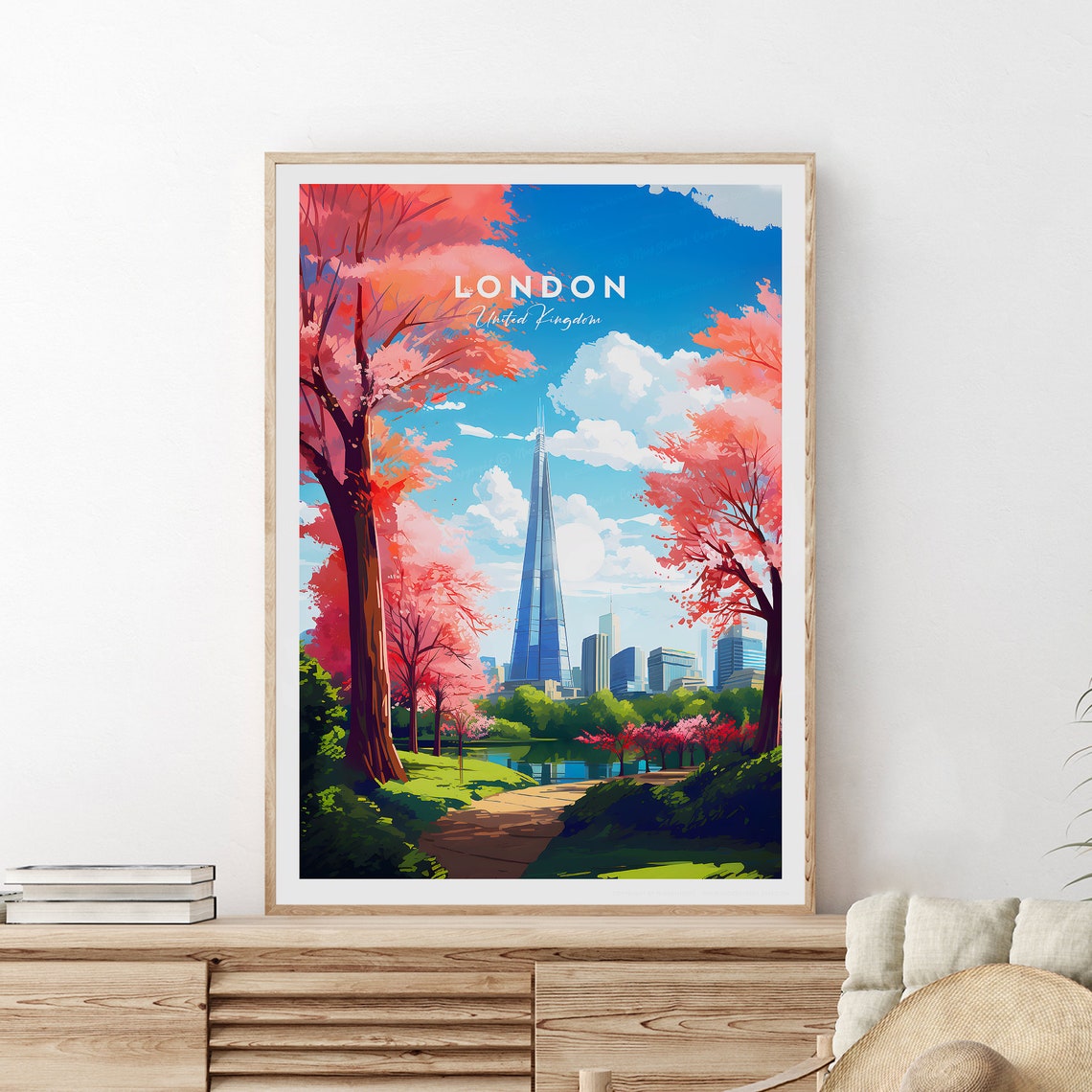 London Cherry Blossom Skyline View Featuring The Shard Poster