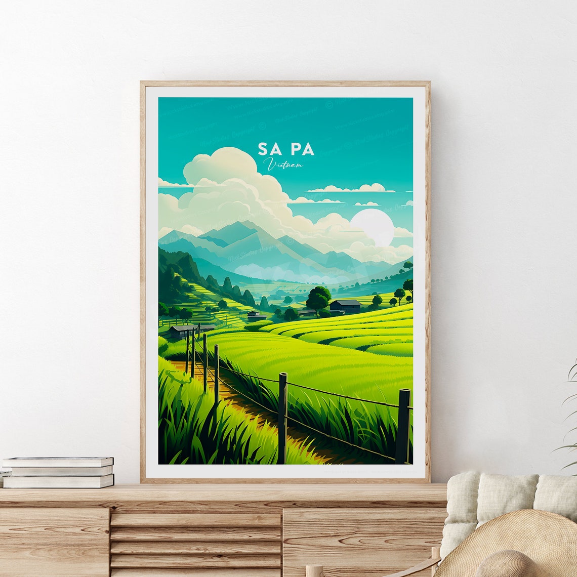 Sa Pa Vietnam Emerald Rice Terrace Mountain Valley Travel Poster