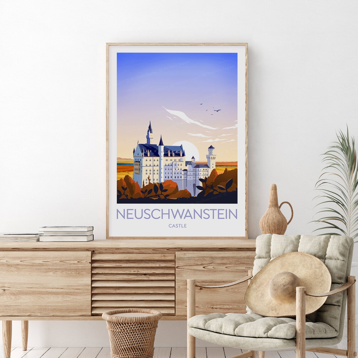Neuschwanstein Castle Sunset Bavarian Fairytale Palace Travel Poster