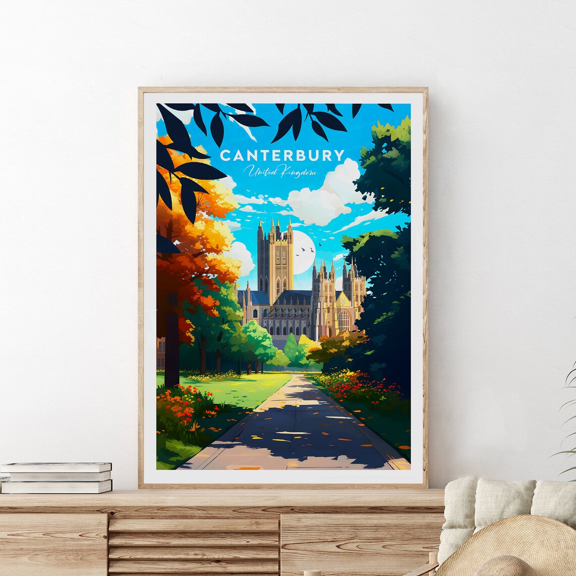 Canterbury Cathedral Framed by Golden Autumn Gardens Scene Poster - Image 2