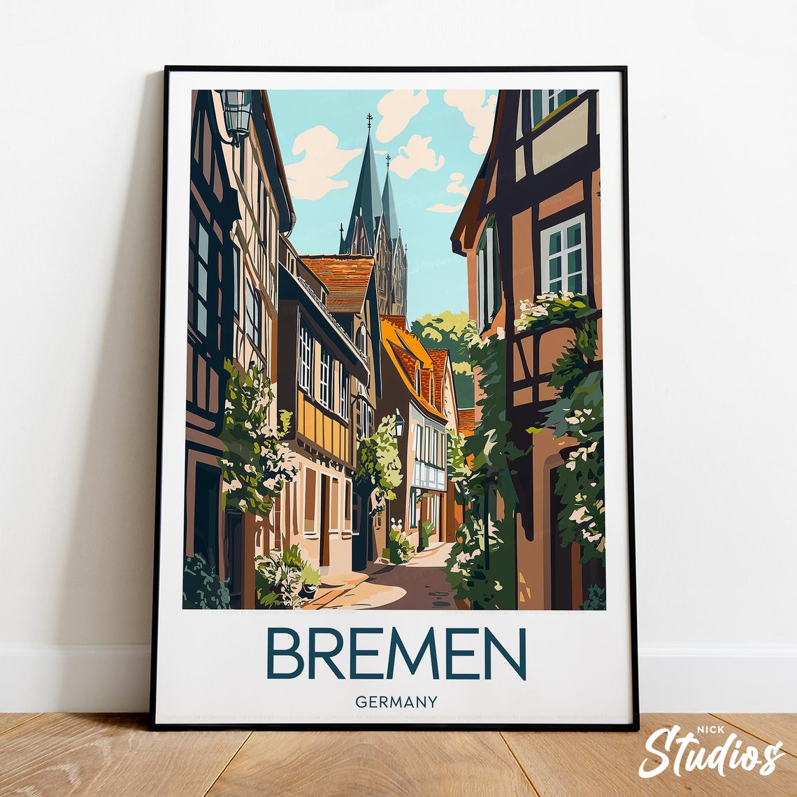 Bremen Germany Historic Old Town Half Timbered Street Travel Poster